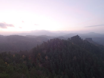 High angle view of landscape against sky during sunset