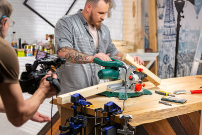 Man working on table