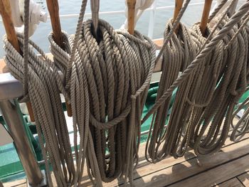 Close-up of rope tied on boat