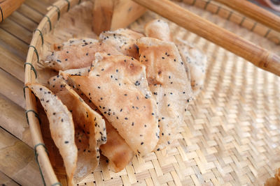 High angle view of bread on table