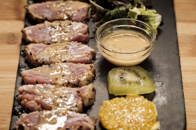 High angle view of food on table