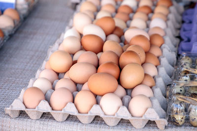 Close-up of eggs for sale in market