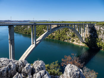 Bridge over river against clear sky