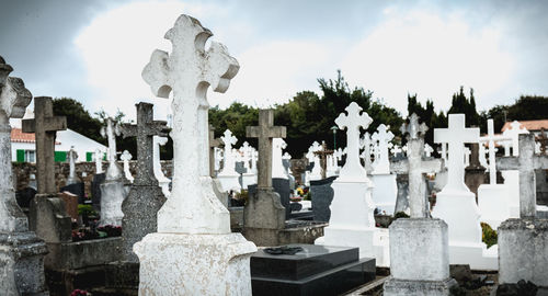 Panoramic view of cemetery against sky