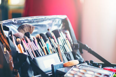 Close-up of make-up on table