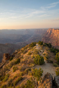 High angle view of landscape against sky during sunset
