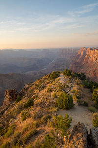 High angle view of landscape against sky during sunset