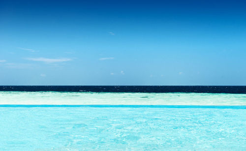 Scenic view of sea against blue sky