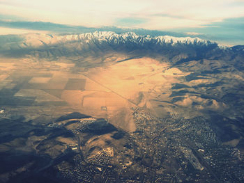 High angle view of snow covered land