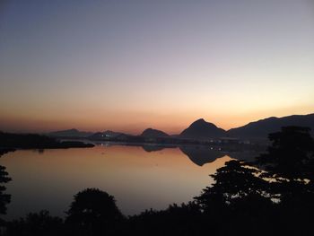 Scenic view of lake against sky during sunset