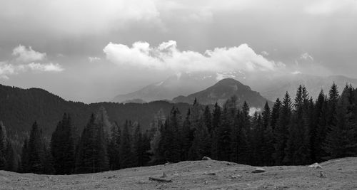 Scenic view of mountains against sky during winter