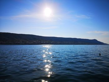 Scenic view of sea against blue sky