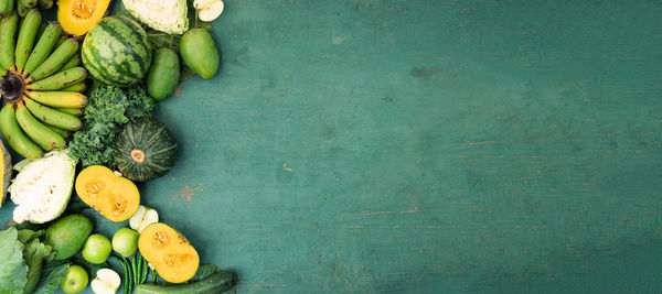 High angle view of fruits on table