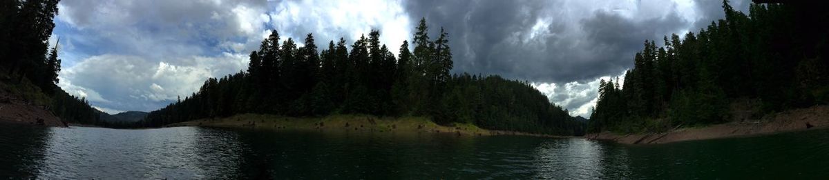 Scenic view of lake against cloudy sky