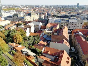 High angle view of buildings in city