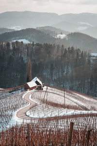 Scenic view of landscape and mountains during winter