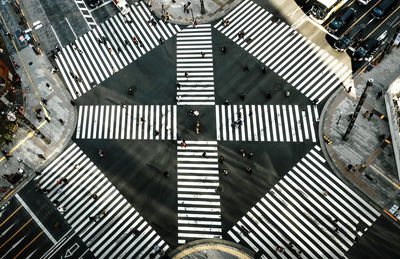 Aerial view of marking on road in city