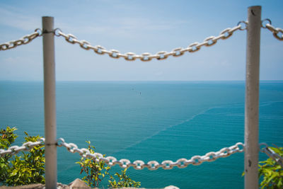 Close-up of rope on sea against sky