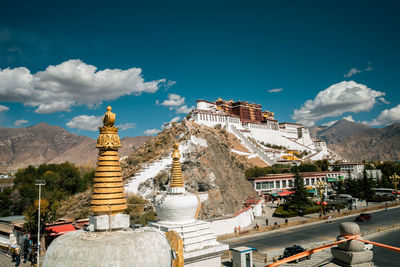 Low angle view of temple against sky