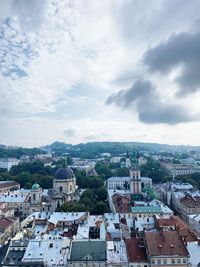 High angle view of townscape against sky