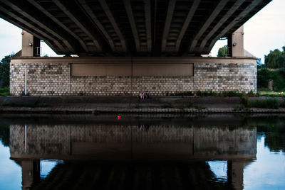 Reflection of bridge on river