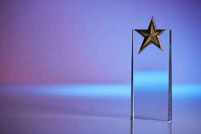 Close up of star shape crystal trophy