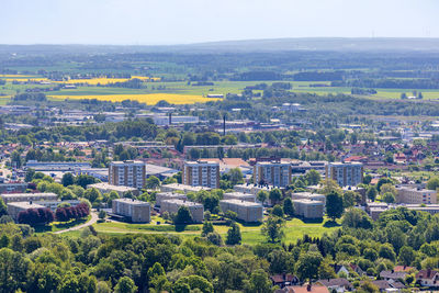 High angle view of townscape against sky