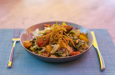 Close-up of food in plate on table