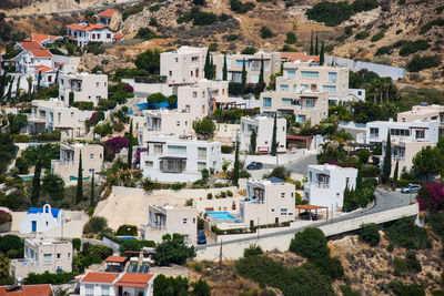 High angle view of buildings in town