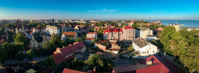 High angle shot of townscape against sky