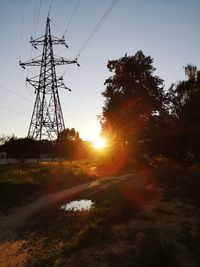 Trees on field against sky during sunset