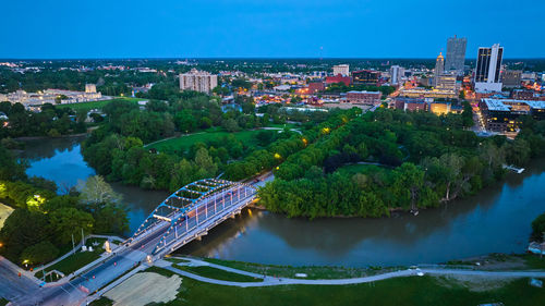 High angle view of cityscape against sky