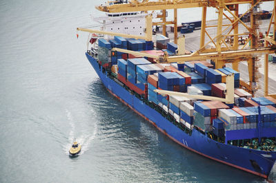 High angle view of ship in sea