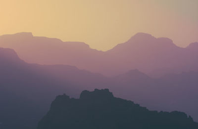 Silhouette mountains against clear sky during sunset