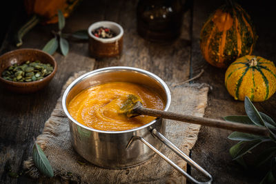 High angle view of food on table
