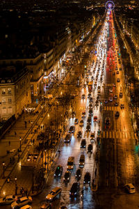 High angle view of city street at night