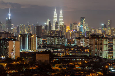 High angle view of city at night