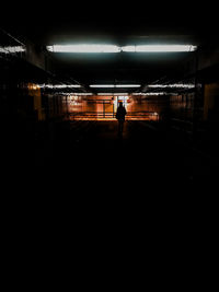 Rear view of silhouette man walking in subway