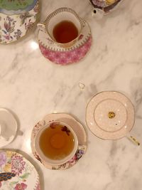 High angle view of tea cup on table