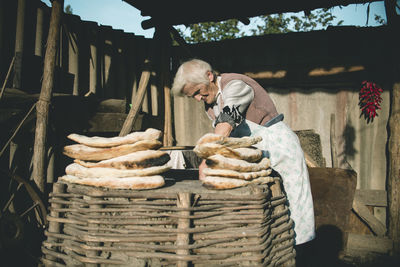 Man working in basket