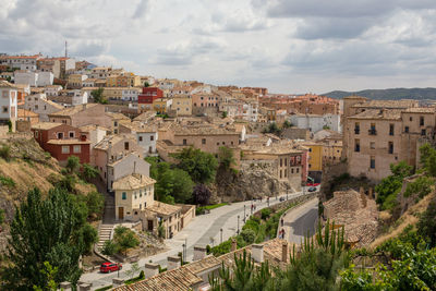 High angle shot of townscape against sky