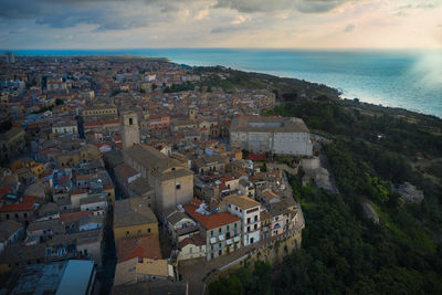 Aerial view of the city of largo with a view of the abruzzo coast