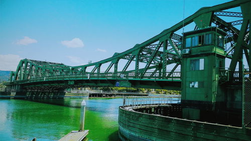 Low angle view of bridge over river against sky