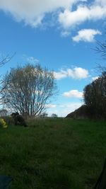 Scenic view of grassy field against cloudy sky