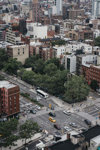 High angle view of city street and buildings