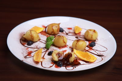 Close-up of food in plate on table