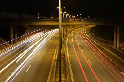 Light trails on road at night