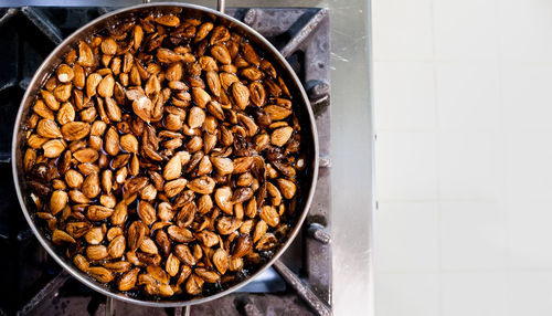 High angle view of coffee beans on table