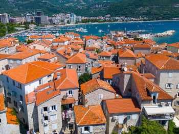 High angle view of buildings in city