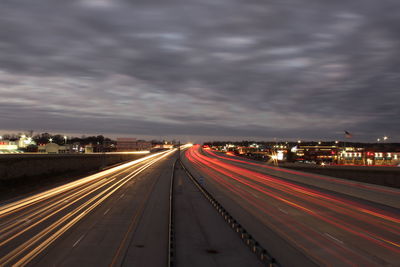 Light trails on road at night